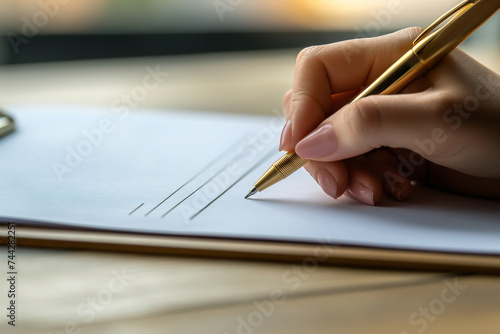 Signing Important Documents with a Luxury Gold Pen