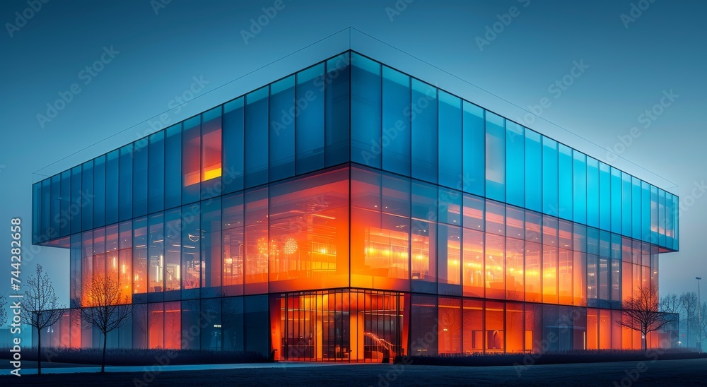 The sleek glass walls of the towering building reflected the night sky, creating a mesmerizing display of modern architecture and vibrant lights that illuminated the outdoor surroundings The sleek glass walls of the towering building reflected the night sky, creating a mesmerizing display of modern architecture and vibrant lights that illuminated the outdoor surroundings