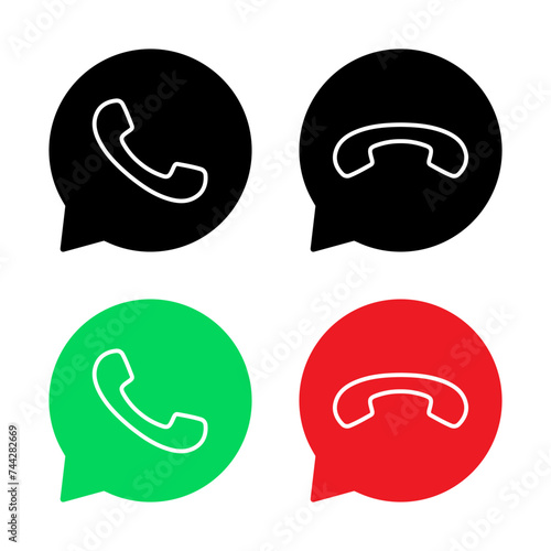 Phone call, handset line on speech bubble icon vector
