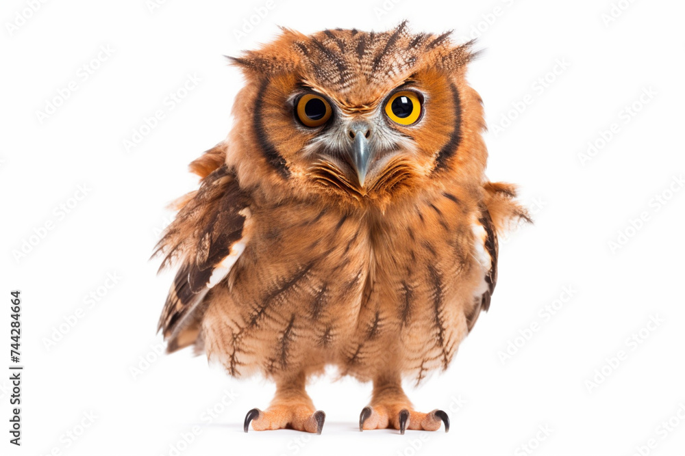 Naklejka premium Owl perched on a white background.