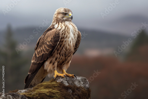 An eagle perched on a mountain rock