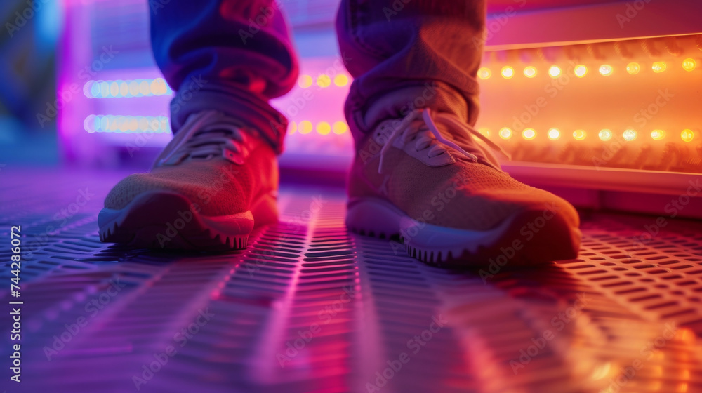 Fototapeta premium A closeup of the feet of a panel heater with rubber stoppers to prevent sliding and scratches on the floor.