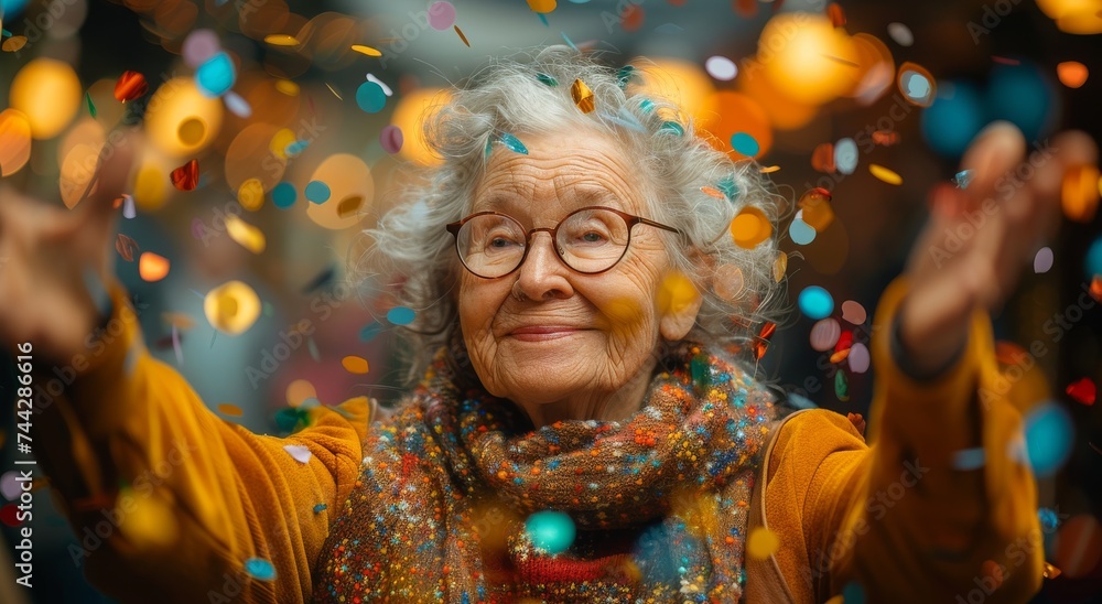 A stylish woman with a warm smile dons glasses and a scarf, creating a captivating portrait that showcases both her fashion sense and friendly personality A stylish woman with a warm smile dons glasses and a scarf, creating a captivating portrait that showcases both her fashion sense and friendly personality
