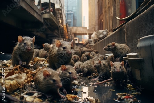 Fototapeta Naklejka Na Ścianę i Meble -  Rats street dirty. Cute pet rodent. Generate Ai