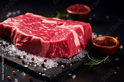 Raw beef steak. Protein fresh slice. Generate Ai