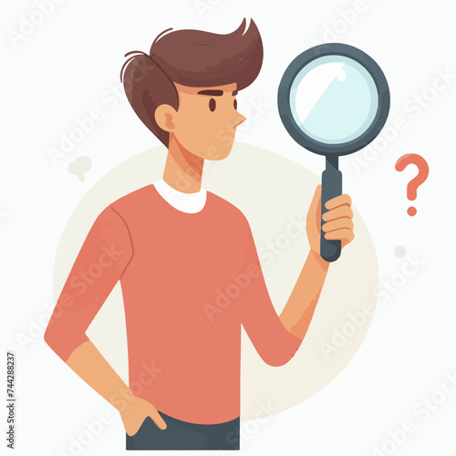 flat design illustration concept of problem scan, a young man with a magnifying glass