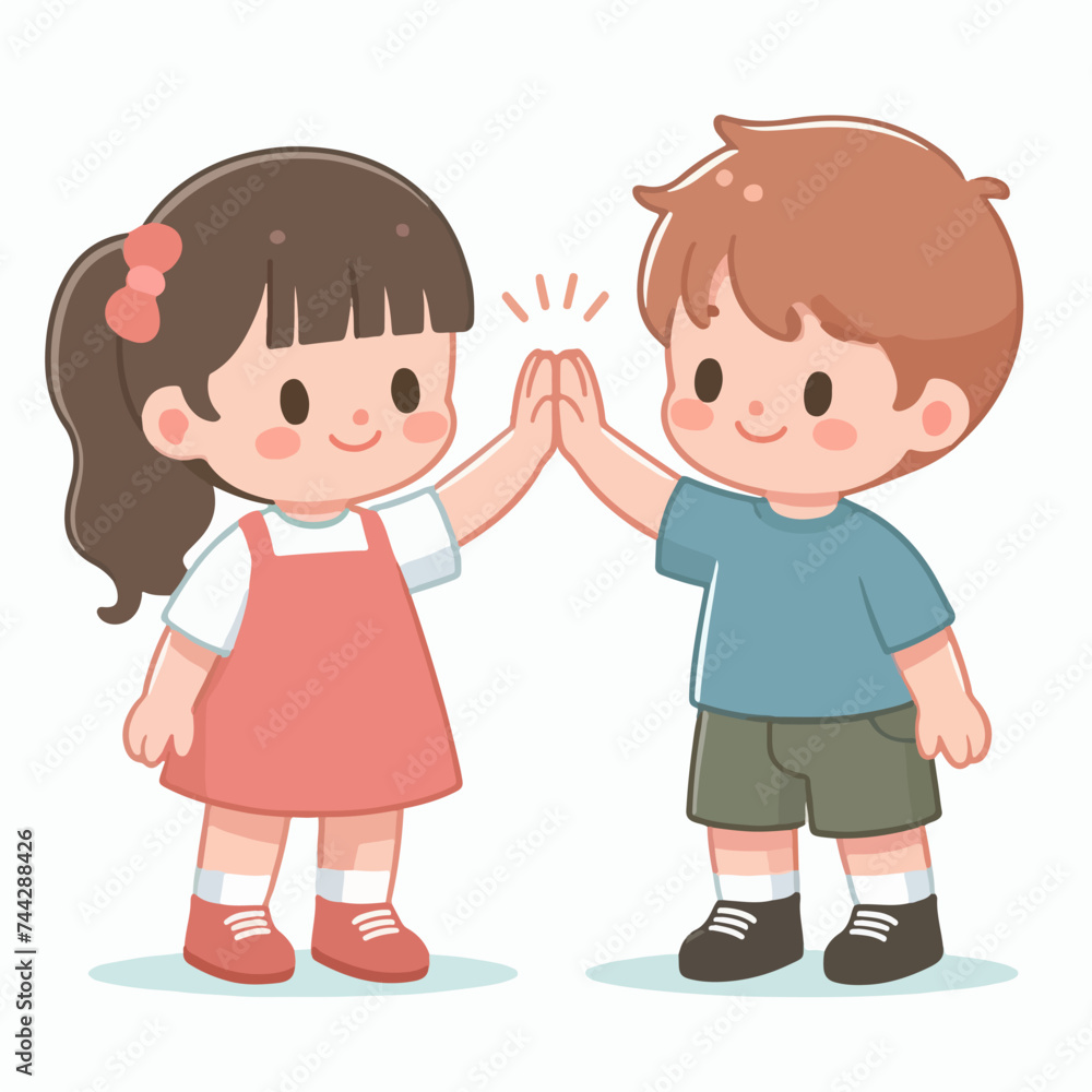 flat design illustration concept of children shows a match with a high five flat design illustration concept of children shows a match with a high five