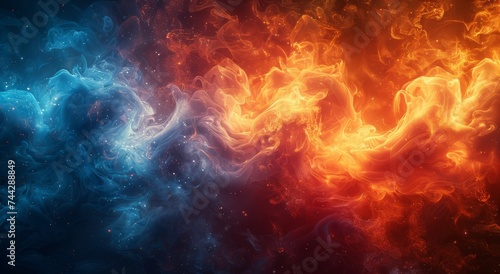 Fiery hues dance amidst a cosmic canvas of swirling gases, illuminating the boundless beauty of the universe