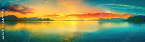 Sunset over lake © powerstock