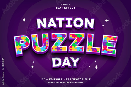 Nation Puzzle Day 3D Editable Text Effect Template Style Premium Vector