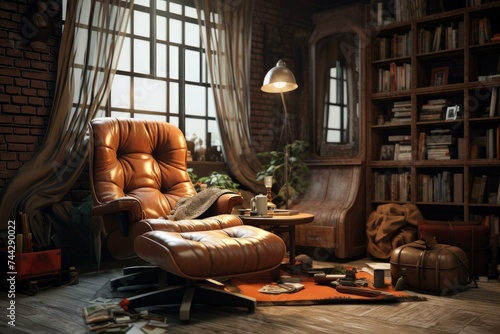 Recliner chair apartment furniture. Modern room sofa home interior. Generate Ai © juliars