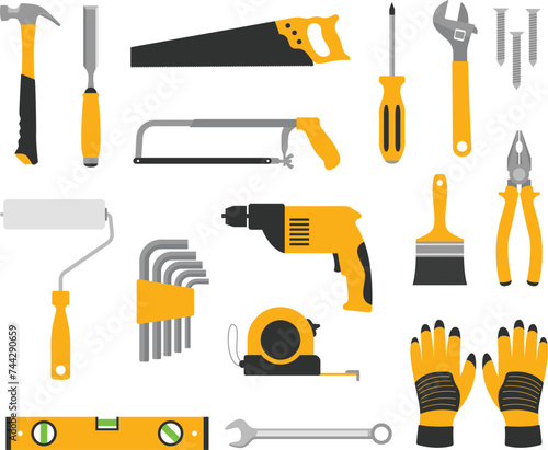set of tools vector illustrations