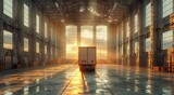 A solitary truck traverses the vast, dimly lit expanse of the warehouse floor, its presence a stark contrast to the stillness of the indoor building
