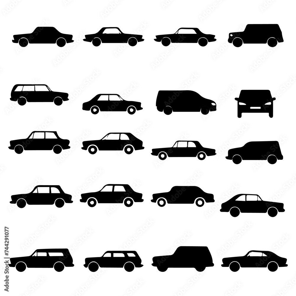 silhouettes of cars with different design
