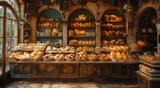 Inside the cozy bakery, a tantalizing array of freshly baked bread and delectable pastries fill the large display shelves, beckoning customers to indulge in a feast for the senses