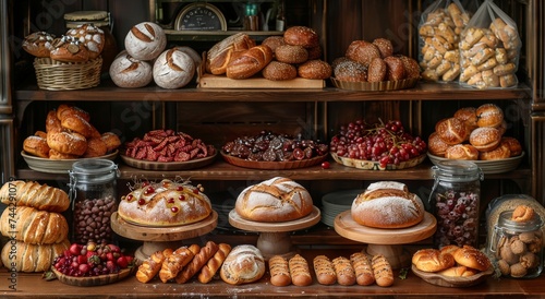 A tempting display of freshly baked bread and pastries awaits at the indoor bakery, offering a mouthwatering assortment of fast food snacks and delectable treats © Larisa AI