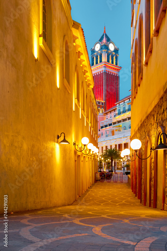 The new European quarter on Phu Quoc Island Vietnam Sunset Town in the evening.