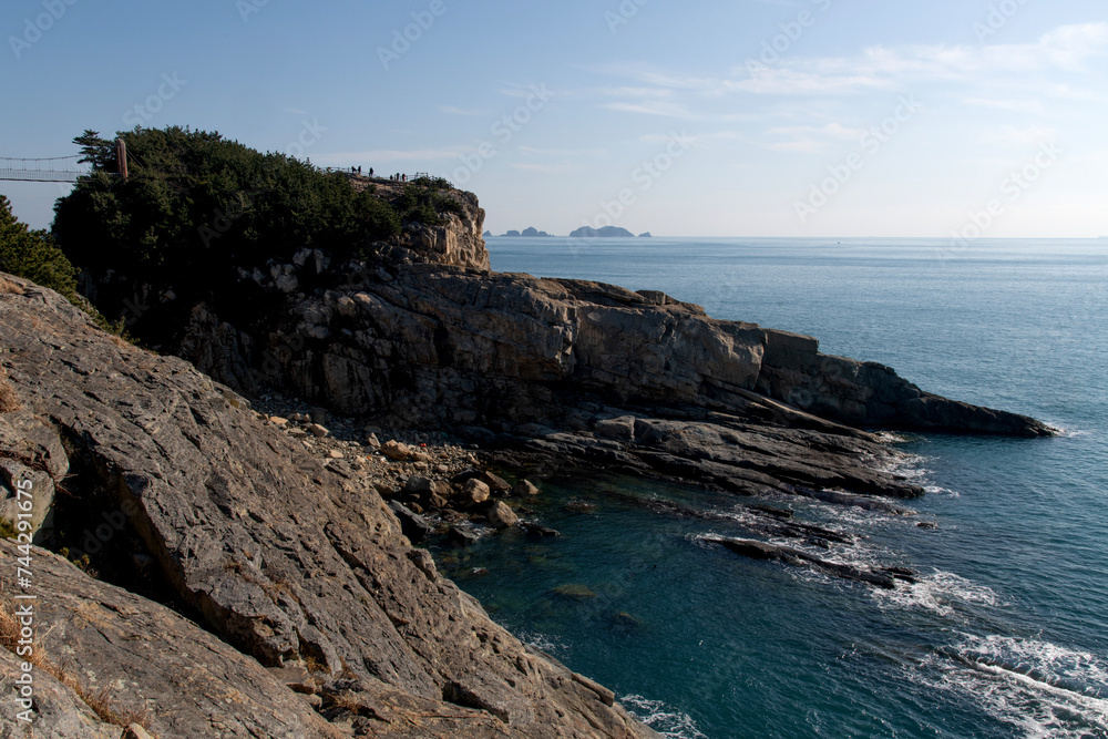 View of the seaside with cliffs and rocks