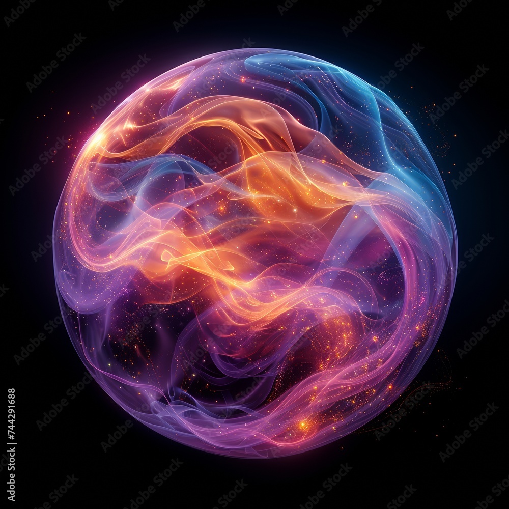 A swirling ball of energy on a dark background. 