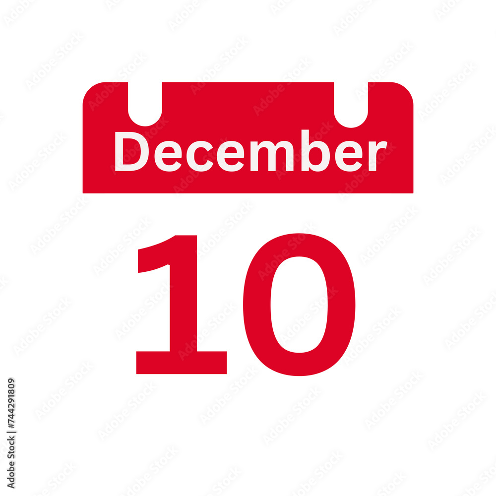 December 10 Calendar Day or Calendar Date for Deadlines / Appointment On a clear transparent background December 10 Calendar Day or Calendar Date for Deadlines / Appointment On a clear transparent background