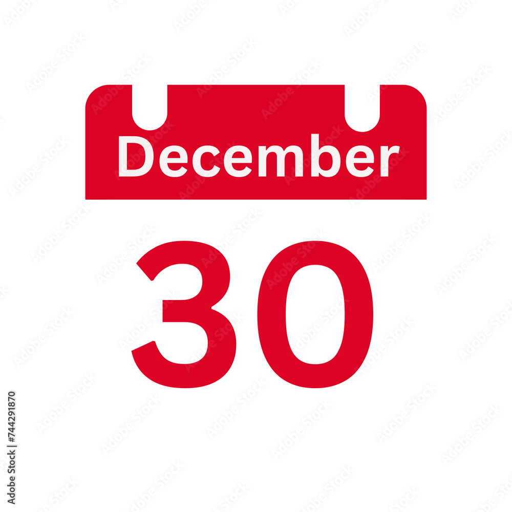 December 30 Calendar Day or Calendar Date for Deadlines / Appointment On a clear transparent background December 30 Calendar Day or Calendar Date for Deadlines / Appointment On a clear transparent background