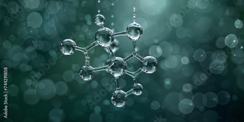 A mesmerizing molecule structure surrounded by delicate water droplets, creating a captivating visual representation of the beauty and fragility of liquid bubbles