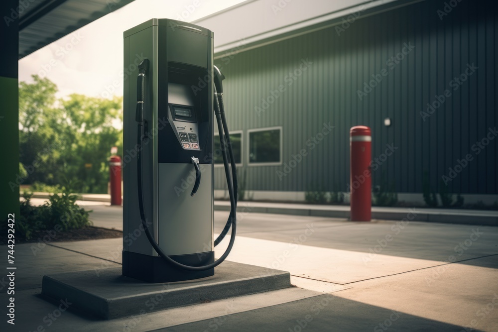 Close-up view of electrical vehicle charge station pump. Green energy concept. Close-up view of electrical vehicle charge station pump. Green energy concept.