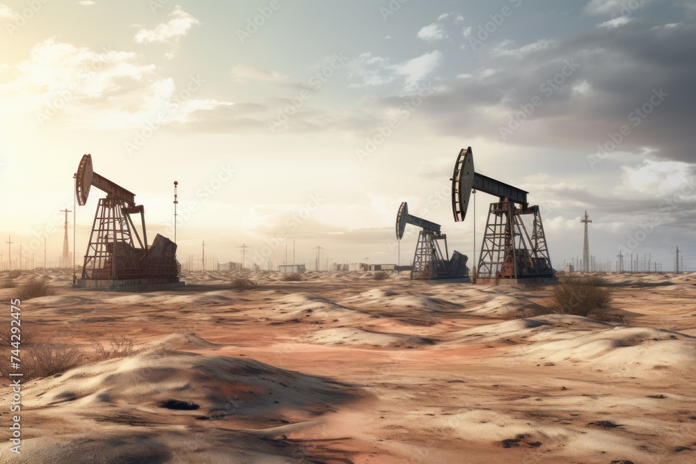 Pumpjack in oil field drilling to extract oil and natural gas out from ground. Pumpjack in oil field drilling to extract oil and natural gas out from ground.