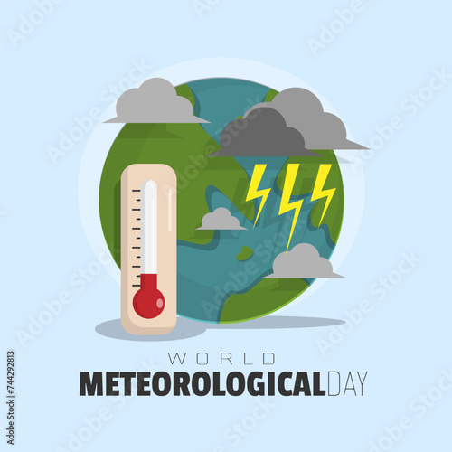 World Meteorological Day poster with lightning striking the earth
