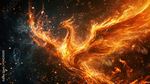 A phoenix made from fire and lights.