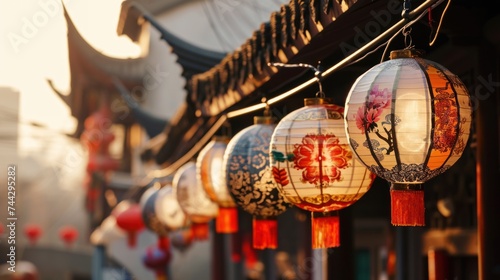 Beautiful vintage lanterns in street to celebrate Chinese lunar new year.