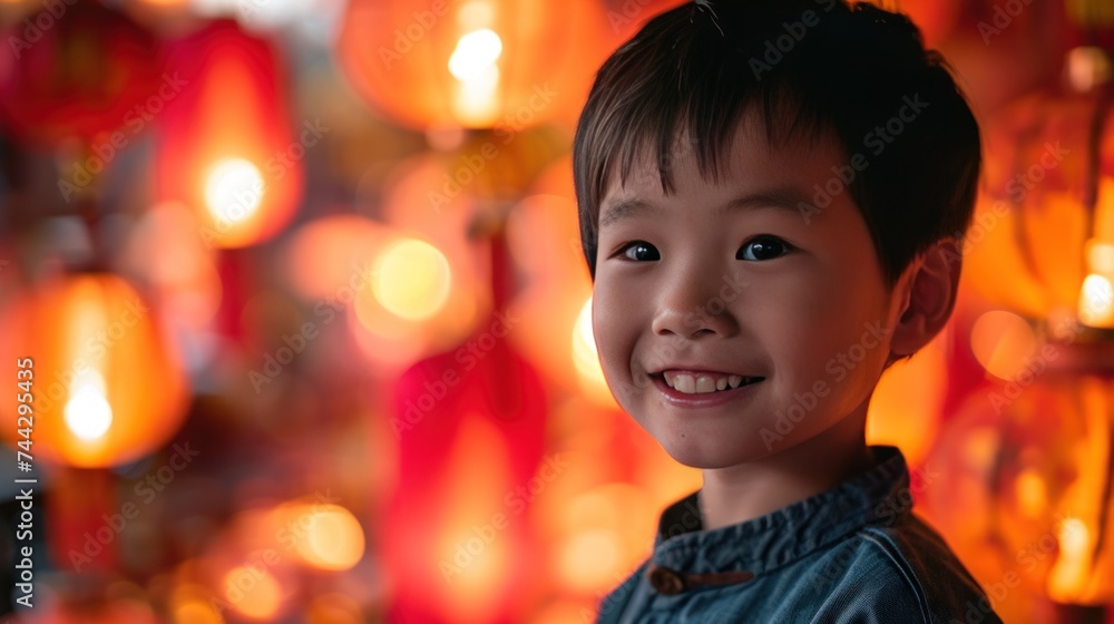 A little boy in lantern festival in street to celebrate Chinese lunar new year. A little boy in lantern festival in street to celebrate Chinese lunar new year.