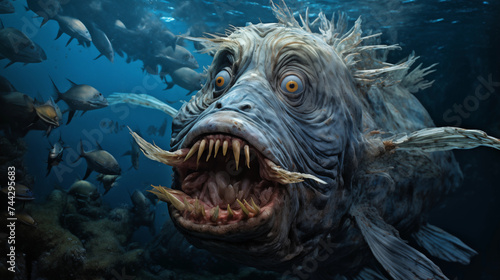 Monster Fish, scary, underwater, illustration, fantasy, sea