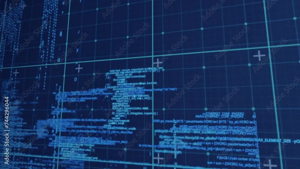 Animation of digital data processing over blue background Animation of digital data processing over blue background