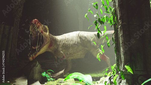 Cuadro en lienzo 3d illustration. dinosaurs tyrannosaurus rex in the ancient world