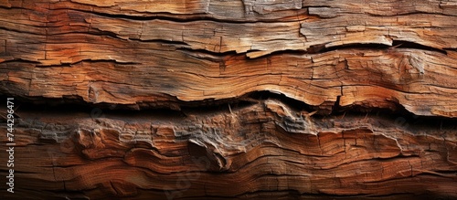 A detailed view of a tree trunk with numerous cracks, providing an abstract wooden background.
