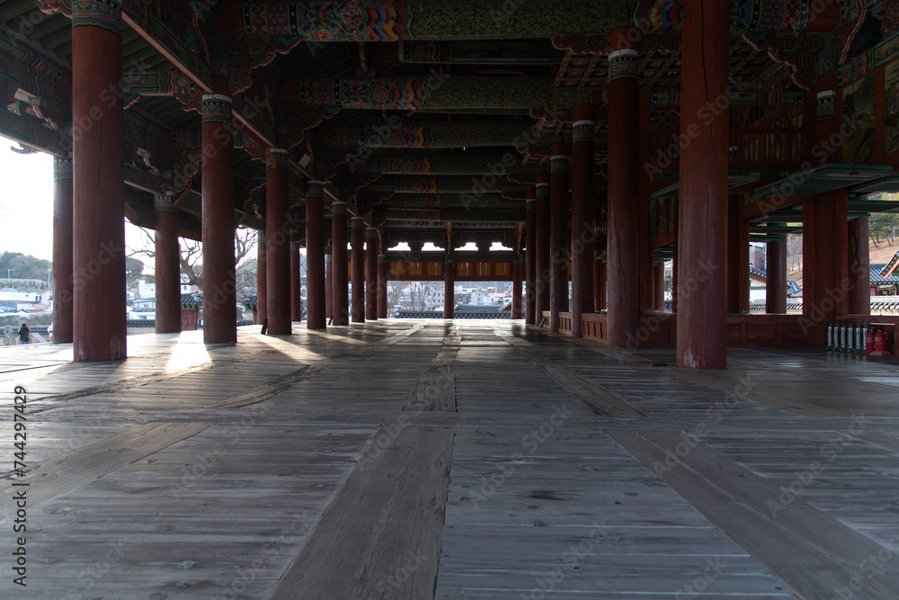 The hall interior of a traditional Korean building