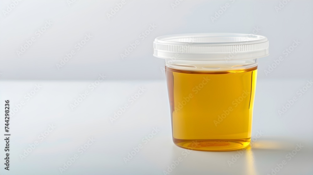 urine test sample in sterile plastic container on white background, heath  - obrazy, fototapety, plakaty 