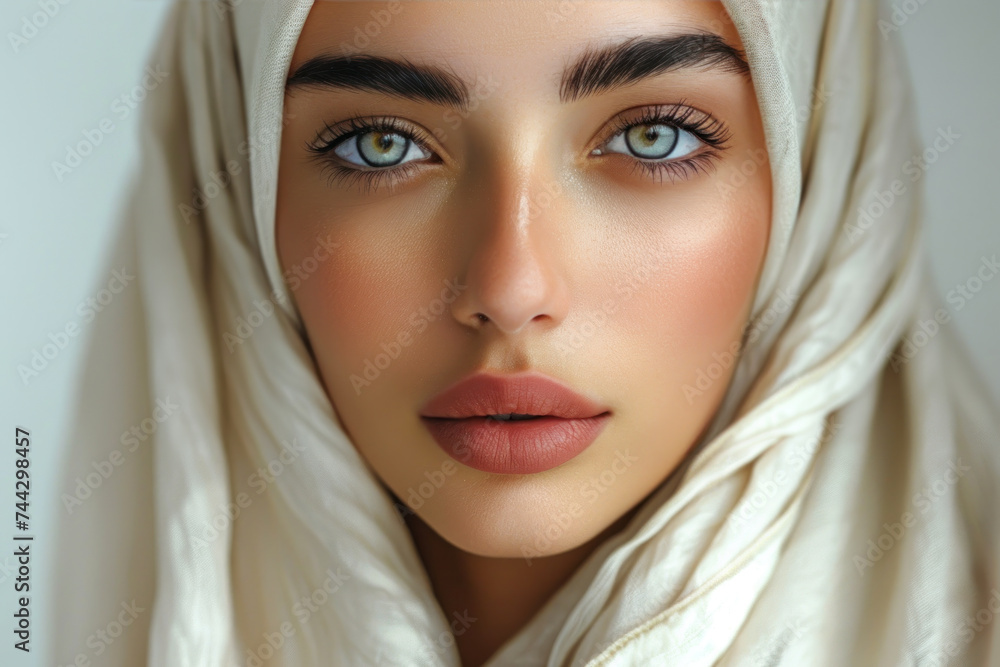 Clean arab woman face and fresh skin for fashion and beauty care ads Clean arab woman face and fresh skin for fashion and beauty care ads