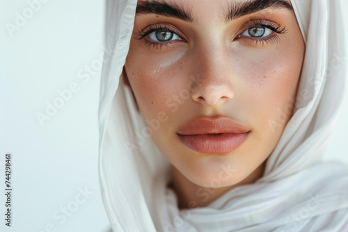Clean arab woman face and fresh skin for fashion and beauty care ads