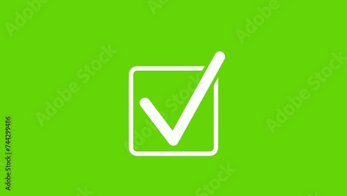 Check mark animated on green screen background square shape simple and clean correct icon