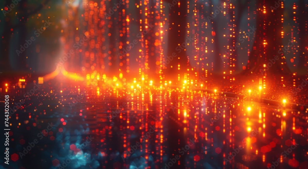 The fiery glow of a red and orange flare illuminates the night sky, resembling the vibrant burst of amber fireworks in the darkness The fiery glow of a red and orange flare illuminates the night sky, resembling the vibrant burst of amber fireworks in the darkness