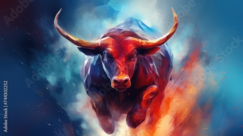 Bullrun banner. Crypto currency exchange wallpaper with bull photo