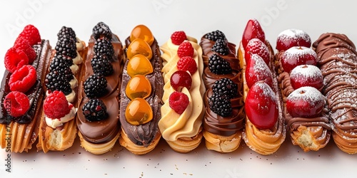 Assorted eclairs lineup showcasing delicious variety and patisserie artistry