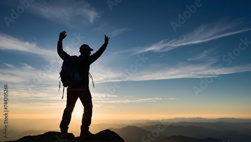  celebrating success on mountain top by holding hands up in the air © ceng