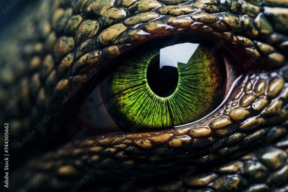 Reptilian eye closeup. Animal wildlife. Generate Ai - obrazy, fototapety, plakaty 