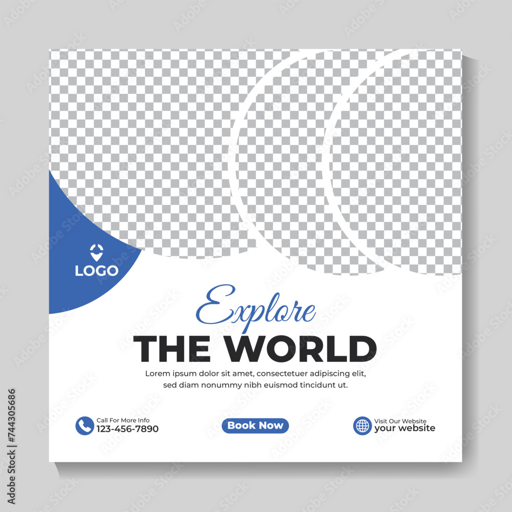 Creative modern travel social media post design or square web banner template for travel holiday vacation Creative modern travel social media post design or square web banner template for travel holiday vacation
