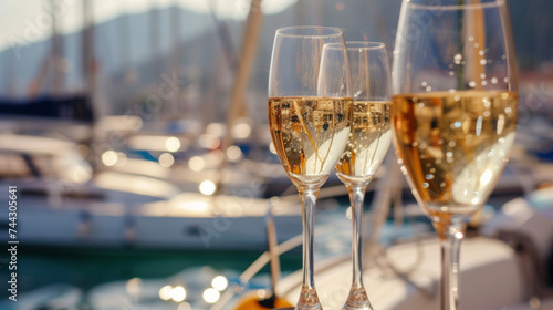 Background Attending a yacht club event with the sound of clinking gles and laughter filling the air and the sight of elegant sailboats in the marina. photo