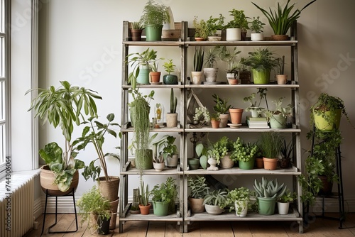 Chic Biophilic Design Homes: Shelving Unit Elegance with Potted Plant Collection © Michael