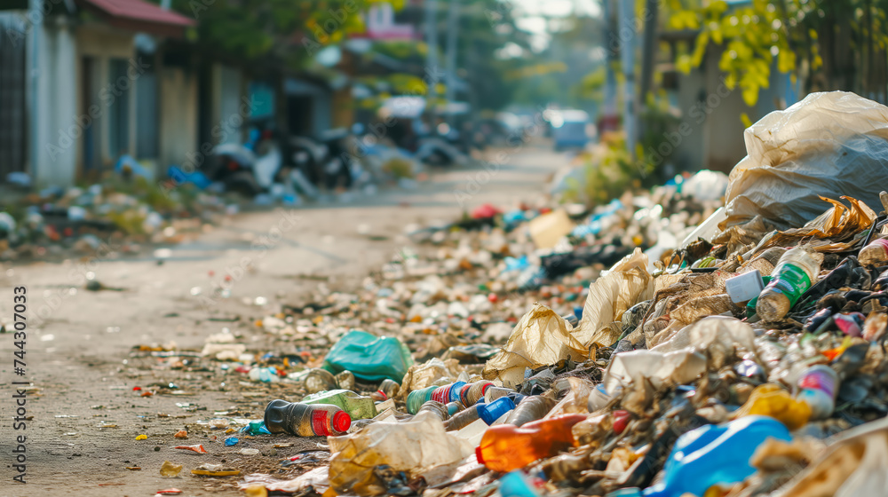 A garbage-strewn street highlights an eco catastrophe and the urgent need to save the planet. Ai generative illustration A garbage-strewn street highlights an eco catastrophe and the urgent need to save the planet. Ai generative illustration